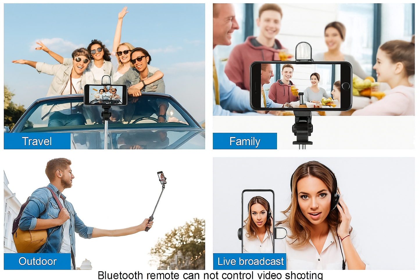 Extendable Flash 3-in-1 Selfie Stick Tripod with Bluetooth Remote