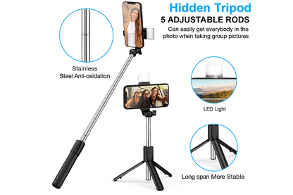 Extendable Flash 3-in-1 Selfie Stick Tripod with Bluetooth Remote