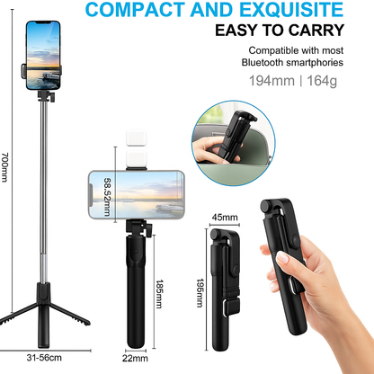 Extendable Flash 3-in-1 Selfie Stick Tripod with Bluetooth Remote