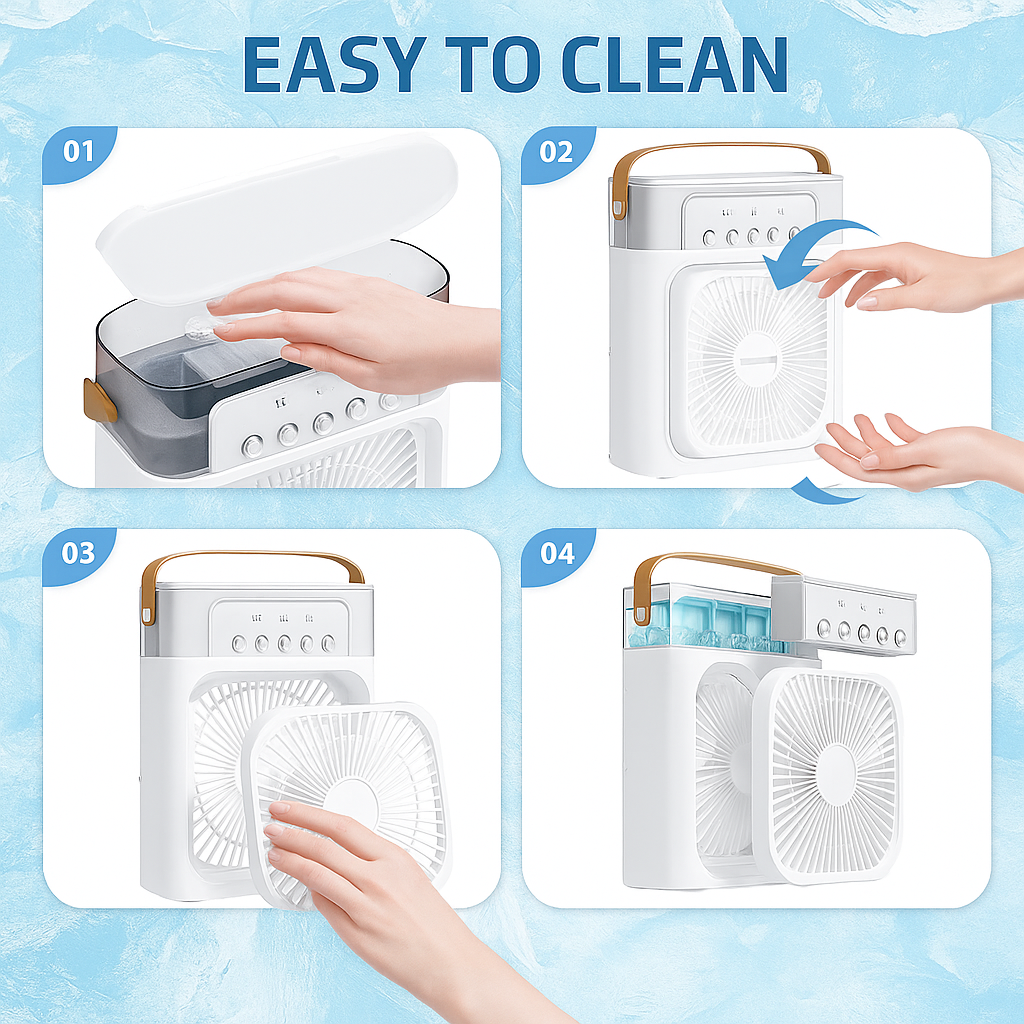 Multifunction Air Cooler Fan with Water Mist &amp; Mood Light.